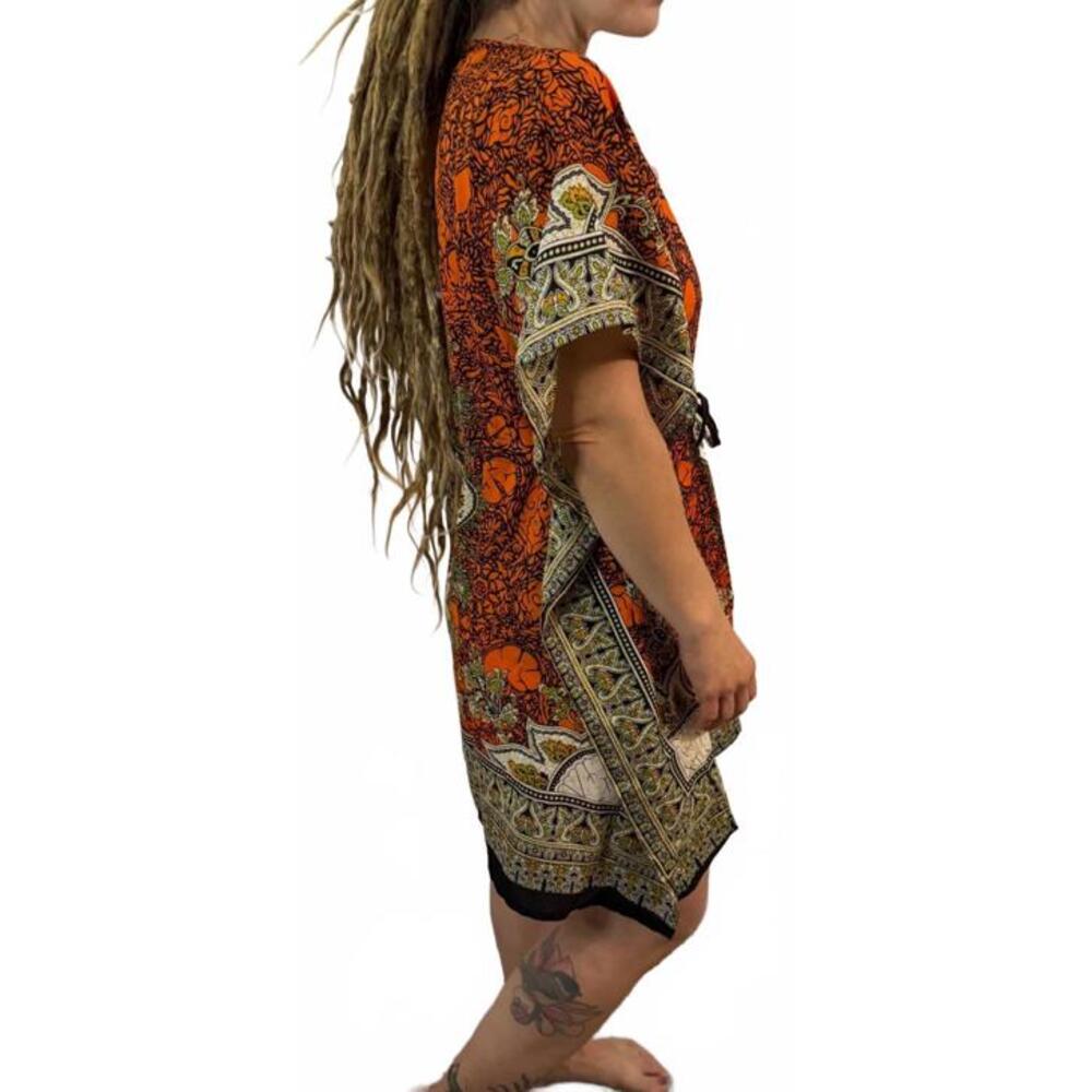 NWT Boho Style Orange and Black Caftan Swim Beach Cover up Dress L XL XXL - Picture 2 of 3